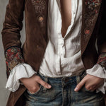 Vintage Brown Suede Blazer With Embroidered Details