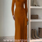 Long Sleeves Draped Slit Maxi Party Dress (7 Colors Available!)