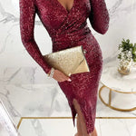 Main Character Sequin Long Sleeve Side Slit Midi Dress