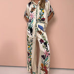 Flower jungle print casual two-piece set
