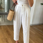 Casual Solid Lapel Vest & Pants Cotton Linen Two-piece Set