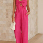Vrinda Pocketed Adjustable Tie Smocked Back Jumpsuit