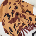 Fashionable Leopard Print Contrast Tassel Hem Loose Knitted Shawl