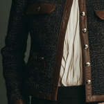 Classic Vintage Leather Trim Tweed Jacket