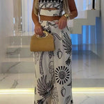 Elegant And Unique Ethnic Print Suspender Top And Wide-Leg Pants Set