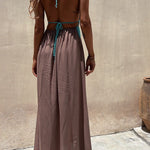 Summer Sleeveless Sling Lace Waist Deep V Neckline Backless Dress