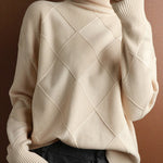 Casual Loose Solid Color Striped High-Neck Long Sleeves Sweater Tops