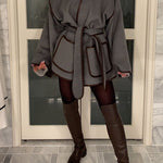 Open Front Pocketed Splice Coat with Belt