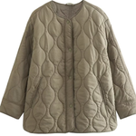 Solid Color Loose Round Neck Quilted Jacket