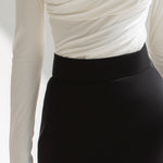 Asymmetric Draped High-Neck Long Sleeve Top