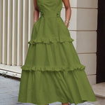 A-Line High Waisted Buttoned Pleated Pockets Solid Color Split-Joint V-Neck Maxi Dresses