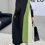 Long Sleeves Loose Asymmetric Buttoned Contrast Color Split-Joint Lapel Midi Dresses Shirt Dress