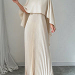 Cape High-Low Pleated Solid Color Split-Joint Round-Neck Evening Dresses Maxi Dresses