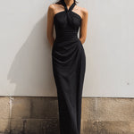 Halter-Neck Draped Sleeveless Maxi Dress