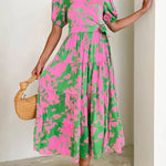 Elegant Floral Patchwork V Neck A Line Dresses