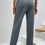 Temperament casual loose pocket high waist trousers