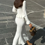 Ruffled Jacket & Flared Skirt Knit Matching Set