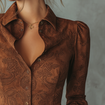 Retro Paisley Eco-friendly Suede Long-sleeved Blouse