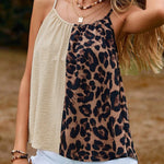 Khaki Leopard Contrast Spaghetti Strap Flowy Top