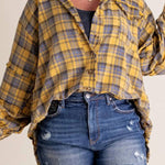 Women's Mineral Washed Button Down Plaid Flannel Shirt