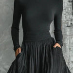 High-neck fitted pleated skirt