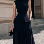 Structured Sleeveless Midi Dress With Flared Hem