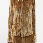 Elegant Textured Turndown Collar Long Sleeve Solid Blouse