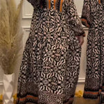 Contrast color V-neck long sleeve printed dress