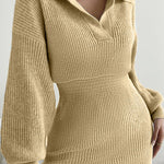 Lapel Balloon Sleeve Knit Dress