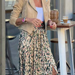 Khaki Suede Cropped Biker Jacket