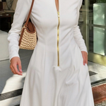 Long Sleeves Solid Color Zipper Round-Neck Maxi Dresses