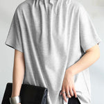 Loose Short Sleeves Solid Color Stand Collar T-Shirts Tops