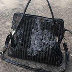 Split-joint Striped Shoulder Sling Leather Bag