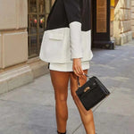 Enhance Look Colorblock Long Sleeve Pocket Lapel Blazer and And Mid Rise Mini Skort Set