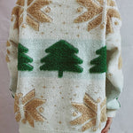 Christmas Pattern Knitted Crew Neck Long Sleeved Sweater