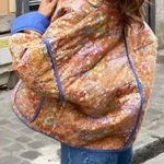 Printed Colorblock Large Pocket Stand Collar Quilted Cotton Jacket