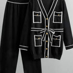 Elegant Color Contrast Two-piece Sweater Suit