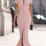 Blush Pink Mandarin Collar Trumpet Dress