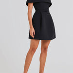 Elegant Evening Lapel Bandeau Removable Belt Pocketed Mini Dress
