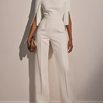 Loose Solid Color Split-Joint Round-Neck Jumpsuits
