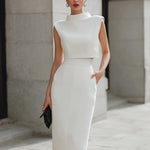 High-Neck Sleeveless Structured Midi Dress