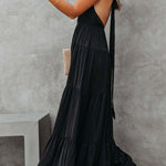 Elegant Halter Neck Tie Striped Pleated Dress