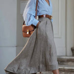 All Round Comfort Linen Blend V-neck Balloon Sleeve Loose Blouse
