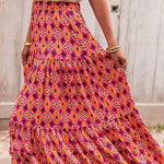 Rose Vintage Boho Floral Print Tiered Maxi Skirt