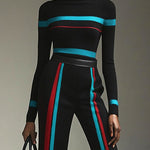 Long Sleeves Contrast Color Striped High Neck Pullovers Sweater Tops
