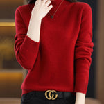 Office Long Sleeves Solid Color High-Neck Sweater Tops Pullovers