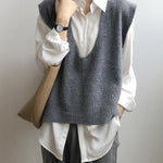 Knitting Irregularity Solid V-Neck Vest