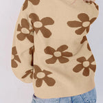 Floral Print Knitted Long Sleeve Pullover Sweater