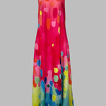 Loose Sleeveless Contrast Color Printed V-Neck Maxi Dresses