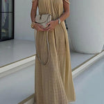 Modern and Sophisticated Linen Blend Draped Braids Cover Up Maxi Dress